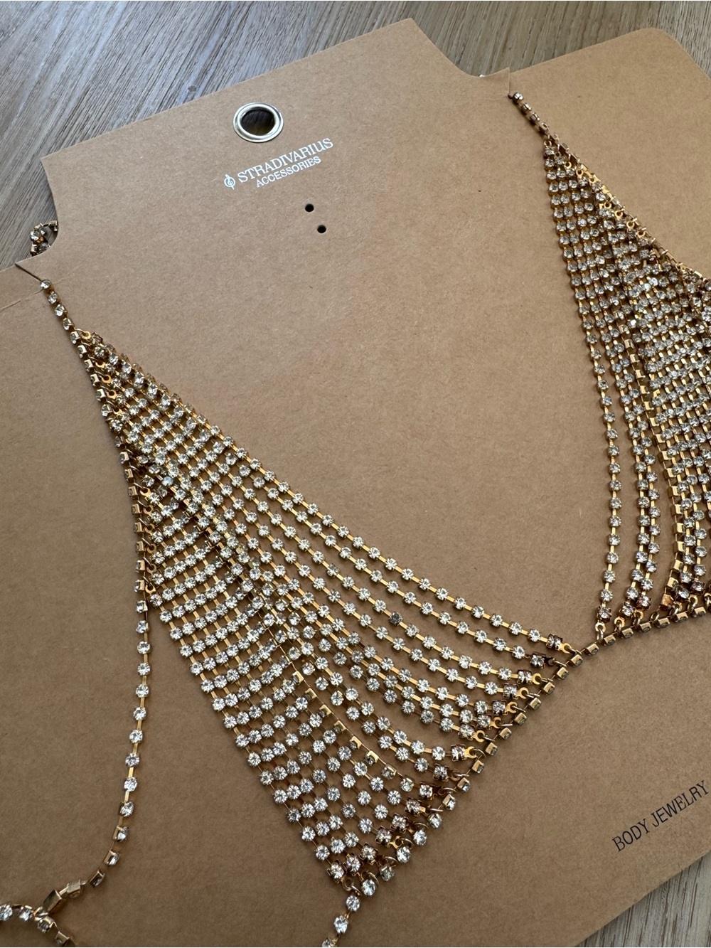 stradivarius Gold Cascade Rhinestone Chain Top - Picture 2 of 2